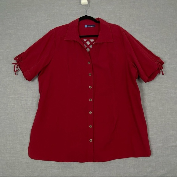 Penningtons Red Short Sleeve Button Down Shirt 100% Cotton Sz 2X - Picture 1 of 8